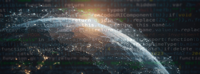 A view of earth from space with digital code overlayed.