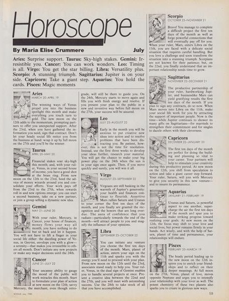 A magazone cutout of horoscopes from the 1980s