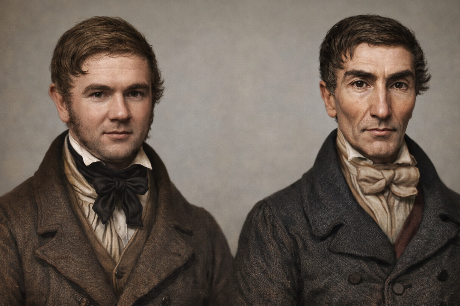 Artist rendition of the men William Burke and William Hare