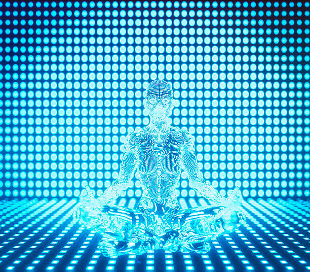 Ablue digital image of a ghostly human figure