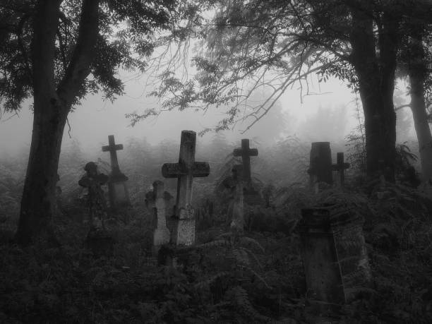 A graveyard on a foggy day