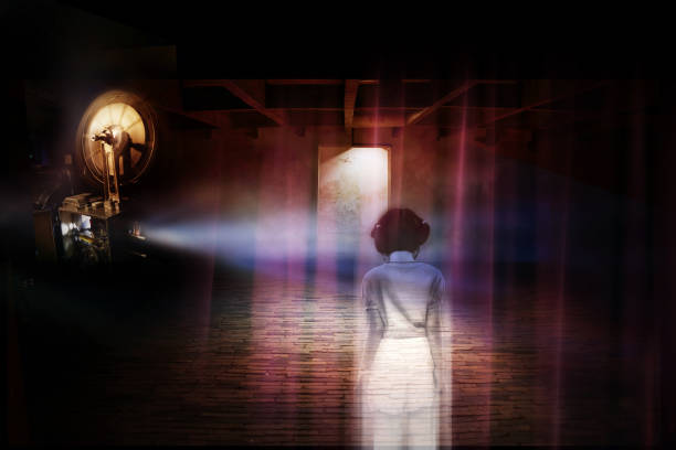 A ghostly femal figure walking through a tunnel of water