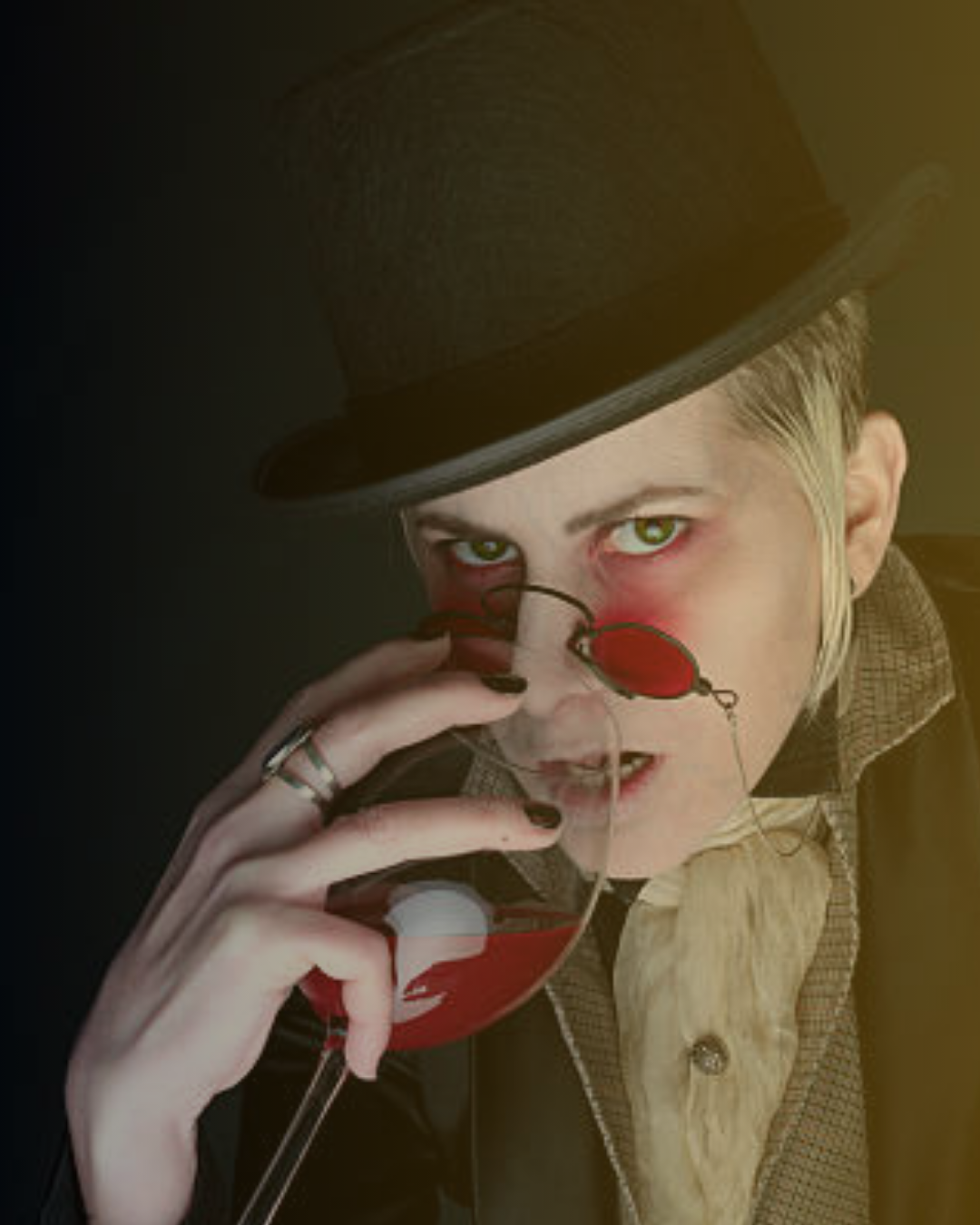 a vampire drinking blood from a wine glass